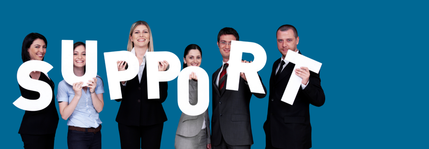 PNG image of 6 professional looking people holding the letters S, U. PP, O, R, T