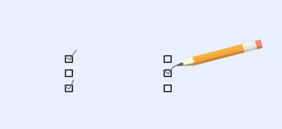 Image of 3 rows of checkboxes with a pencil making a checkmark