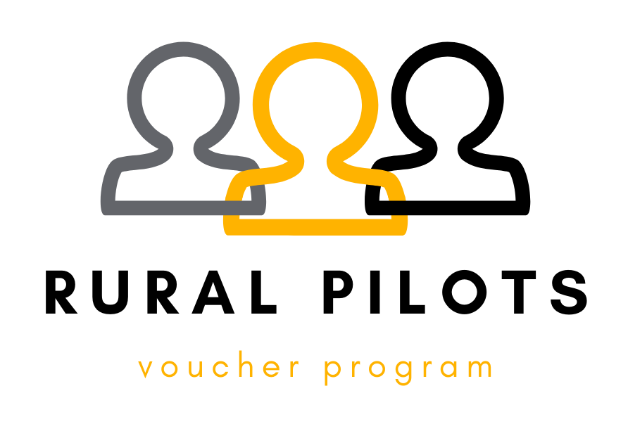 outlines of three figures, intertwined and the words rural pilots voucher program